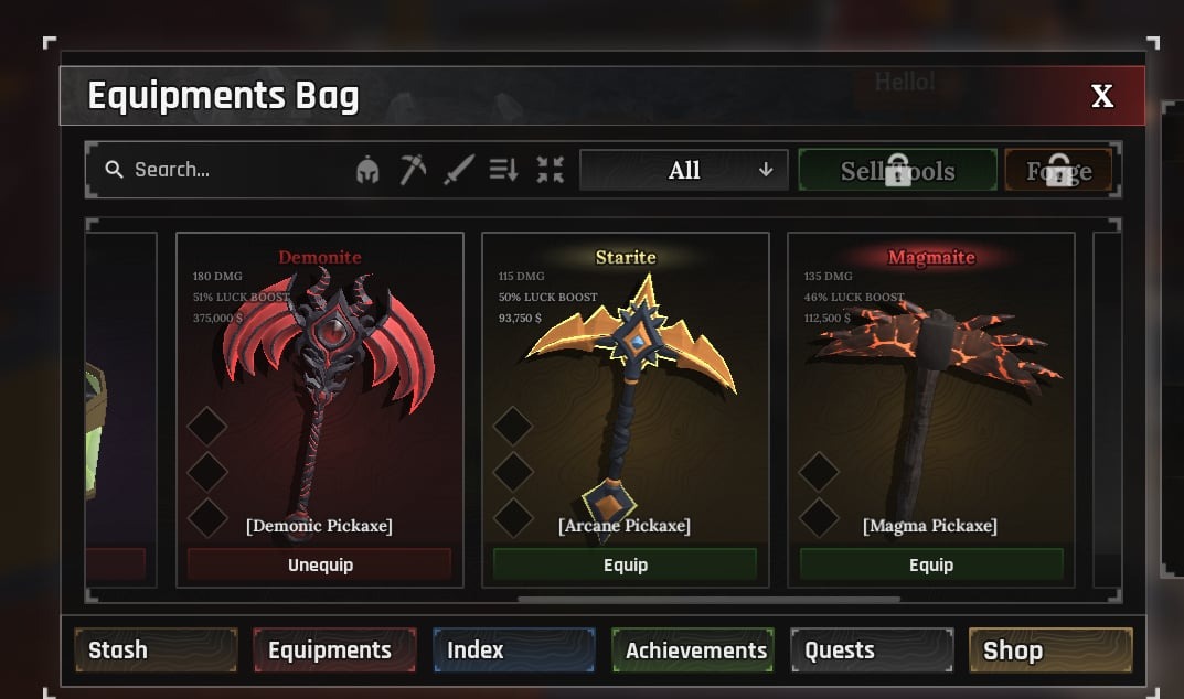 Pickaxe,Magma Pickaxe, Demonic Pickaxe